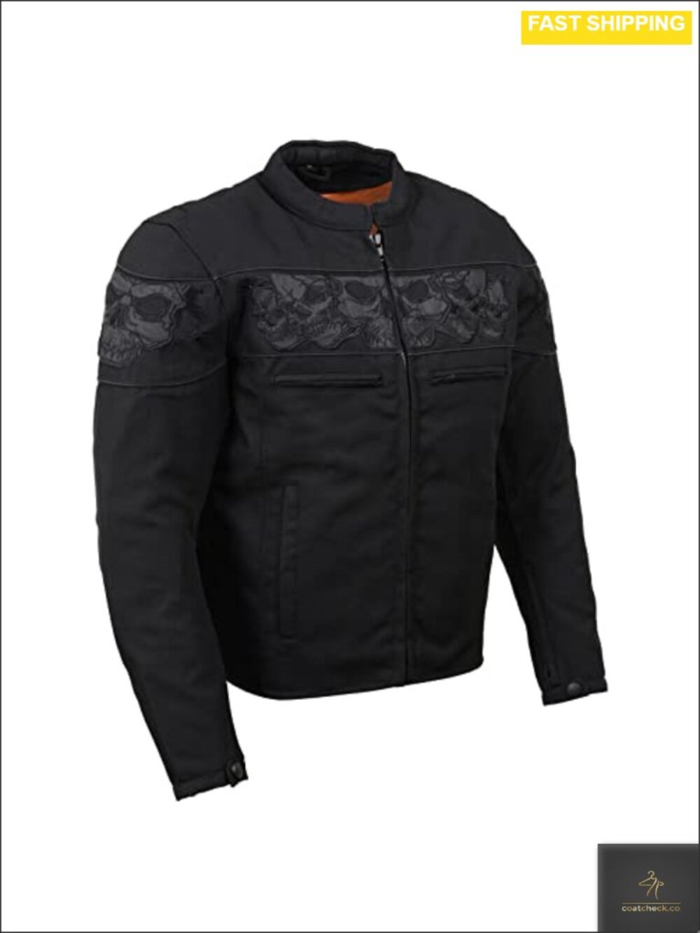 Men's Padded Textile All Season Motorcycle Jacket Reflective Skulls